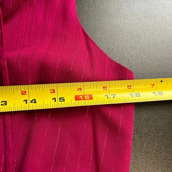 Hot‎ Pink Dress Women’s XS Metallic Lined Sheer Overlay Smocked Wedding Party - Picture 8 of 11